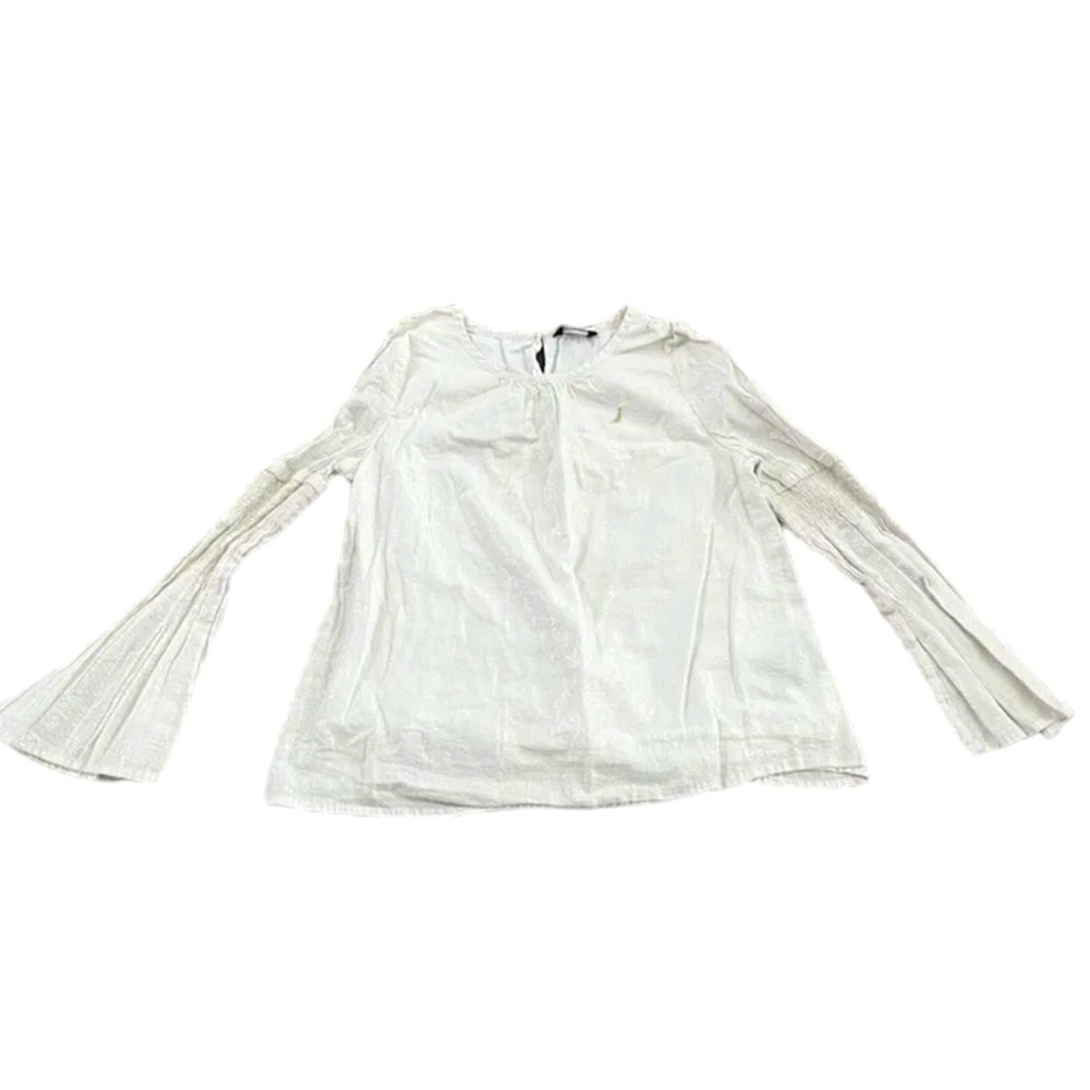 Nautica Girls Size Large (12/14) Long Sleeves Blouse Shirt, Ivory Gold